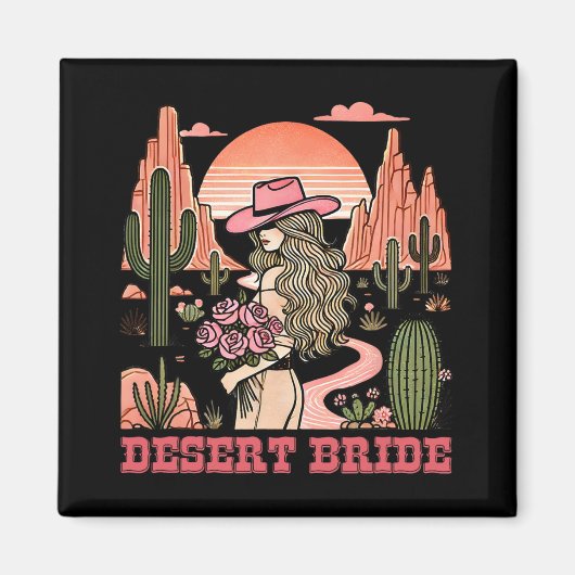 Desert Bride Cactus Landscape Sunset Hat Rose Magnet (Vorne)
