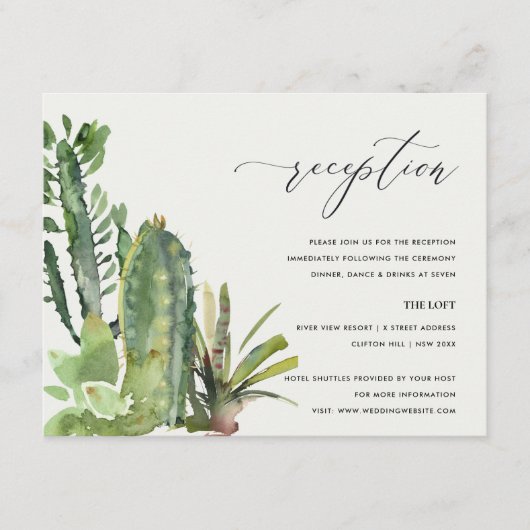 DESERT CACTI FOLIAGE WATERCOLOR WEDING RECEPTION BEGLEITKARTE (Vorderseite)