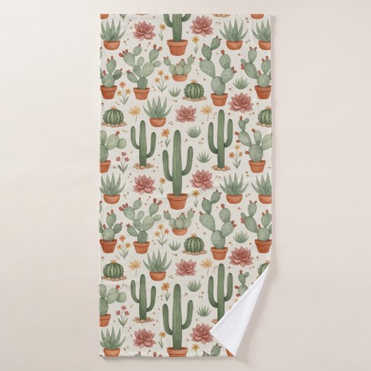 Desert Cacti Succulent Seamless Pattern Badehandtuch (Badehandtuch)