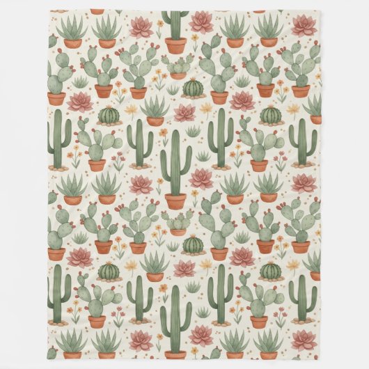 Desert Cacti Succulent Seamless Pattern Fleecedecke (Vorderseite)