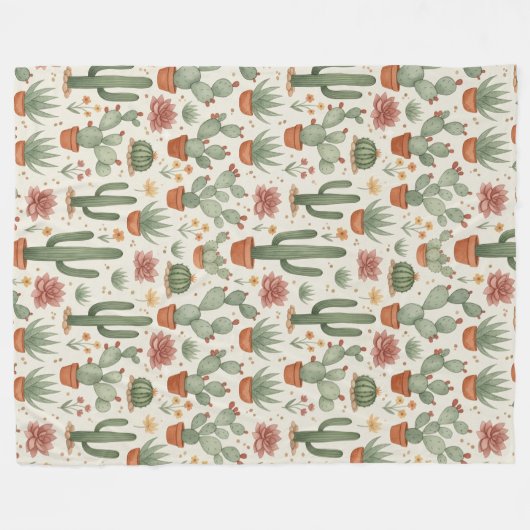 Desert Cacti Succulent Seamless Pattern Fleecedecke (Vorderseite (Horizontal))