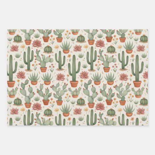 Desert Cacti Succulent Seamless Pattern Geschenkpapier Set (Vorderseite 3)