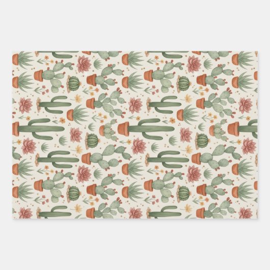 Desert Cacti Succulent Seamless Pattern Geschenkpapier Set (Vorderseite)