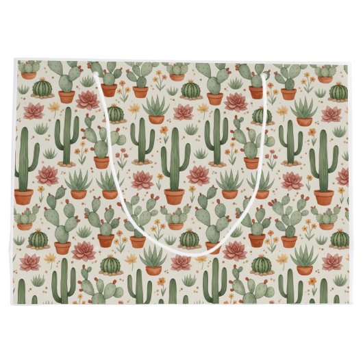 Desert Cacti Succulent Seamless Pattern Große Geschenktüte (Rückseite)