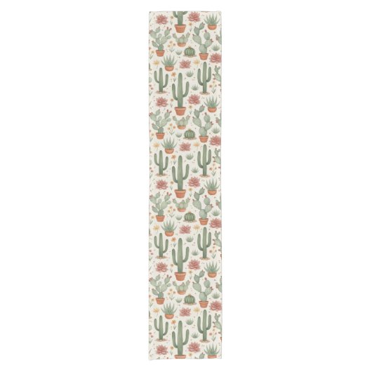 Desert Cacti Succulent Seamless Pattern Kurzer Tischläufer (Vorderseite)