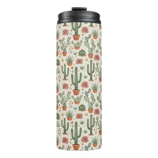 Desert Cacti Succulent Seamless Pattern Thermosbecher (Vorderseite)