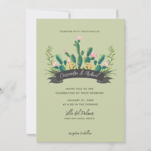 Desert Cactus Bloom Wedding Einladung (Vorderseite)