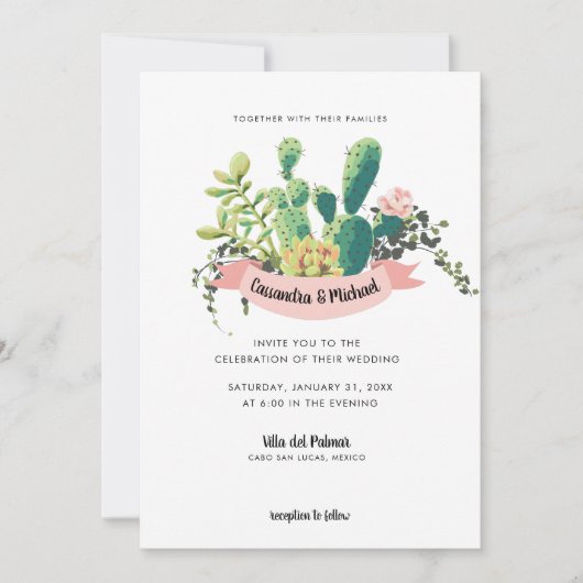 Desert Cactus Bloom Wedding Einladung (Vorderseite)