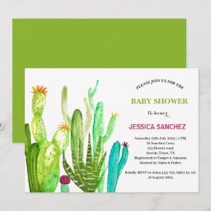 Desert Cactus Boho Bohemisch Watercolor Baby Dusch Einladung