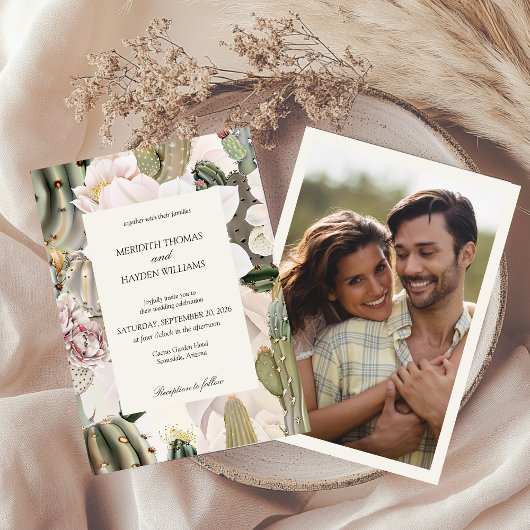 Desert Cactus Boho Photo Wedding Invitation Einladung