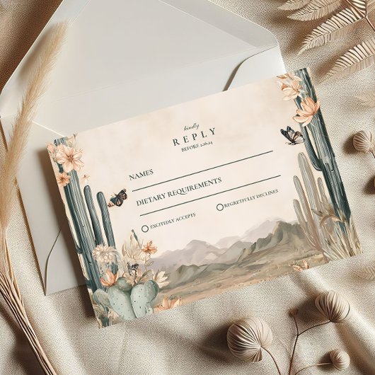 Desert Cactus Boho Wedding RSVP Karte