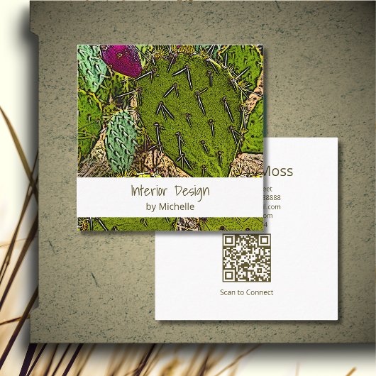 Desert Cactus Botanical Succulent Interior Design Quadratische Visitenkarte