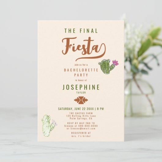Desert Cactus Final Fiesta Rust Junggeselinnen-Abs Einladung (Stehend Vorderseite)