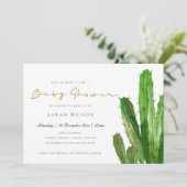 DESERT CACTUS FOLIAGE GOLD WATERCOLOR BABY DUSCHE EINLADUNG (Stehend Vorderseite)