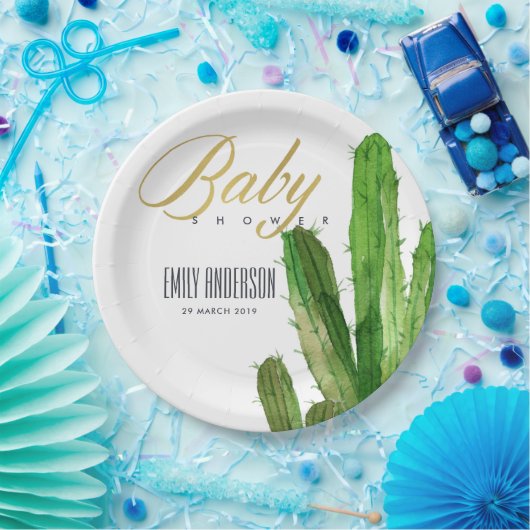 DESERT CACTUS FOLIAGE WATERCOLOR BABY SHOWER PAPPTELLER (Party)