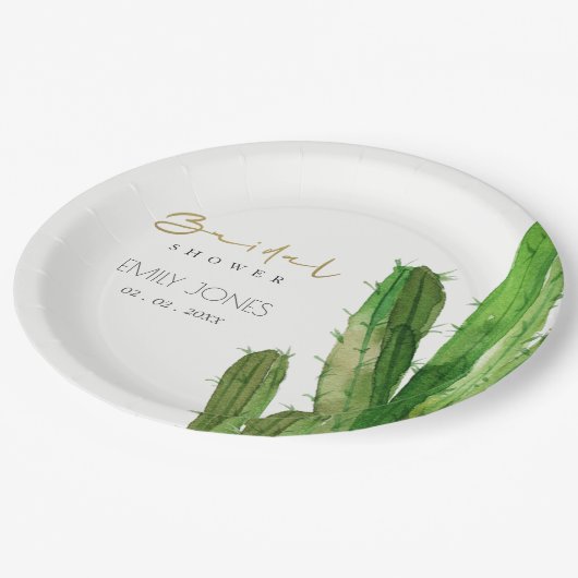 DESERT CACTUS FOLIAGE WATERCOLOR BRAUTPARTY PAPPTELLER (Schrägansicht)