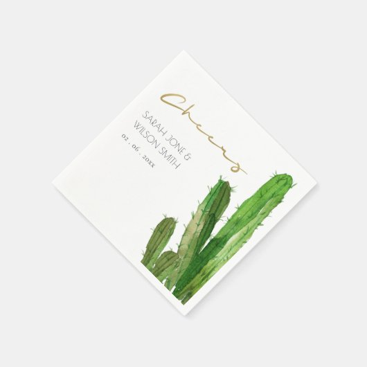 DESERT CACTUS FOLIAGE WATERCOLOR CHEERS WEDDING SERVIETTE (Ecke)