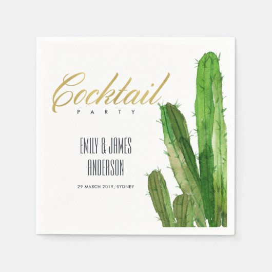 DESERT CACTUS FOLIAGE WATERCOLOR COCKTAIL PARTY SERVIETTE (Vorderseite)