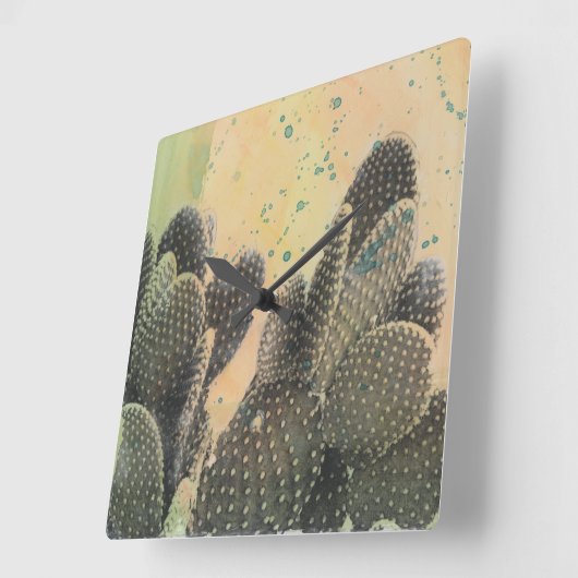 Desert Cactus | Grüner Spritzer Quadratische Wanduhr (Winkel)