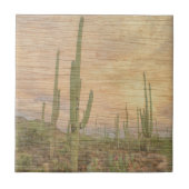 Desert Cactus Plants On Wood Grain Photo Image Fliese (Vorderseite)