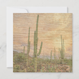 Desert Cactus Plants On Wood Grain Photo Image Karte