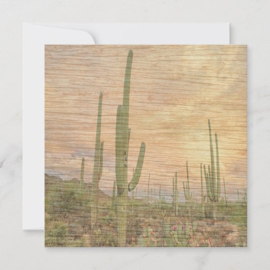 Desert Cactus Plants On Wood Grain Photo Image Karte (Vorderseite)