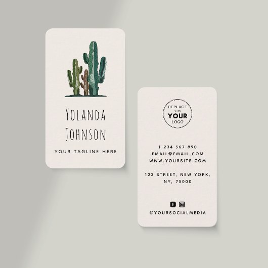 Desert Cactus succulent Add Logo & Social Media Visitenkarte