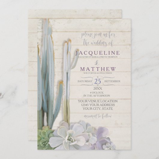 Desert Cactus succulent Modern Typografy Script Einladung (Vorne/Hinten)