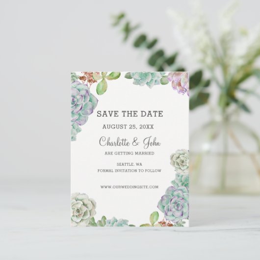 Desert Cactus Succulents speichern die Daten Ankündigungspostkarte (Stehend Vorderseite)