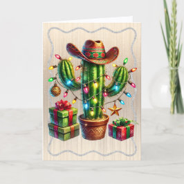 Desert Cactus wearing Cowboy Hat Christmas Feiertagskarte