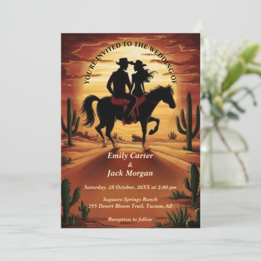 Desert Cactus Wedding Einladung (Stehend Vorderseite)
