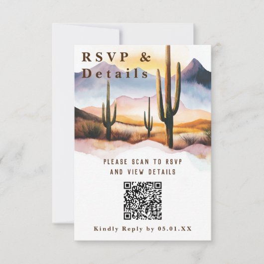 Desert Cactus Wedding QR Code Details RSVP Karte (Vorderseite)