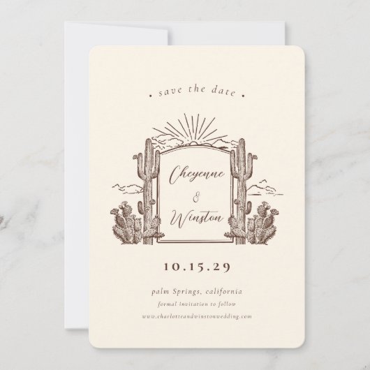 Desert Cactus Western Monogram Save the Date Einladung (Vorderseite)