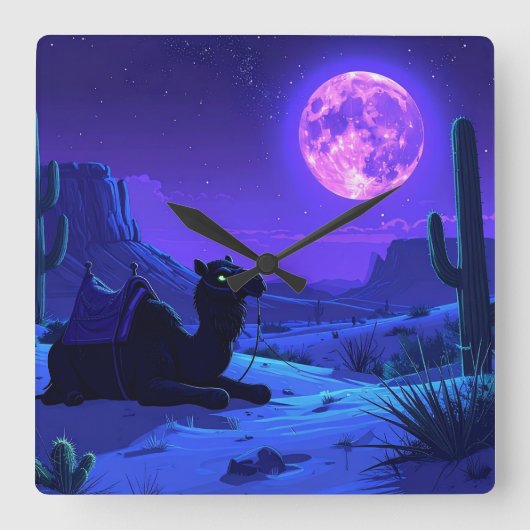 Desert Camel Mousepad Quadratische Wanduhr (Vorderseite)