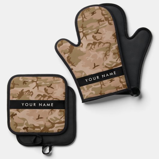 Desert Camouflage Pattern, Ihr Name, Personalisier Ofenhandschuh & Topflappen-Set (Vorderseite/Rückseite)