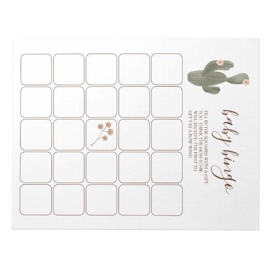 Desert Chic Baby Bingo Notizblock (Vorderseite)