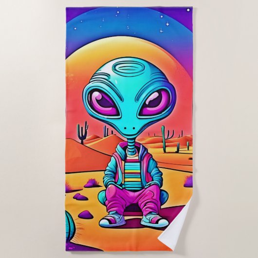 Desert Chillin Alien Art Strandtuch (Vorderseite)