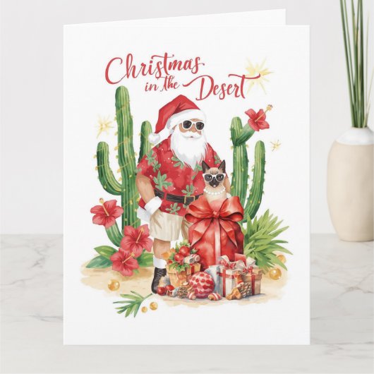 Desert Christmas with Cactus Santa Claus Karte (Vorderseite)