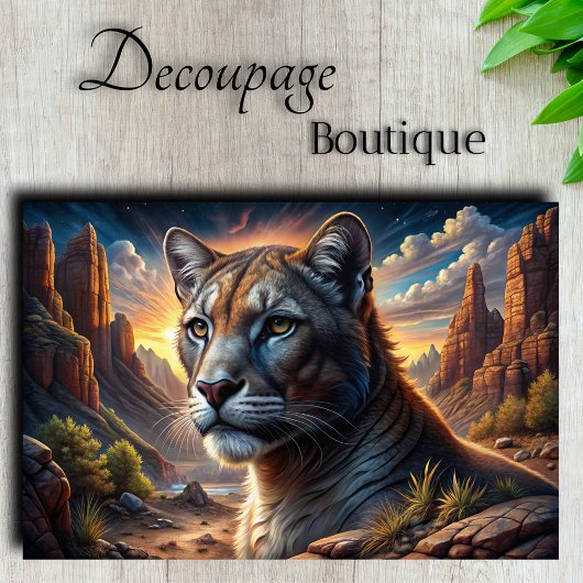 Desert Cougar Majestic Wilderness Decoupage Seidenpapier