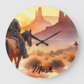 Desert Cowboy Große Wanduhr (Vorderseite)
