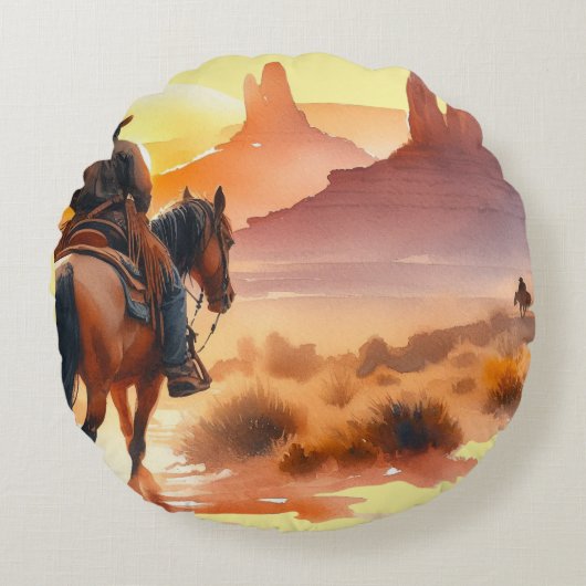 Desert Cowboy Rundes Kissen (Vorderseite)
