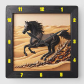 Desert Gallop Charred Grain Arabian Timekeepers Quadratische Wanduhr (Vorderseite)