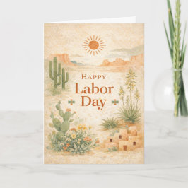 Desert Green Orange Landscape Happy Labor Day Karte