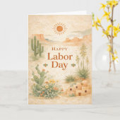 Desert Green Orange Landscape Happy Labor Day Karte (Gelbe Blume)