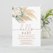 Desert Greenery Boho Pampas Grass Baby Dusche Einladung (Stehend Vorderseite)