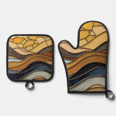 Desert Hills Sand Gold Mosaic Fine Art Ofenhandschuh & Topflappen-Set (Vorderseite)