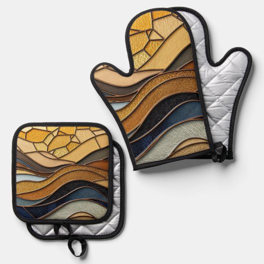 Desert Hills Sand Gold Mosaic Fine Art Ofenhandschuh & Topflappen-Set (Vorderseite/Rückseite)