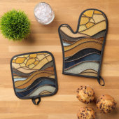 Desert Hills Sand Gold Mosaic Fine Art Ofenhandschuh & Topflappen-Set (Oben Unten)