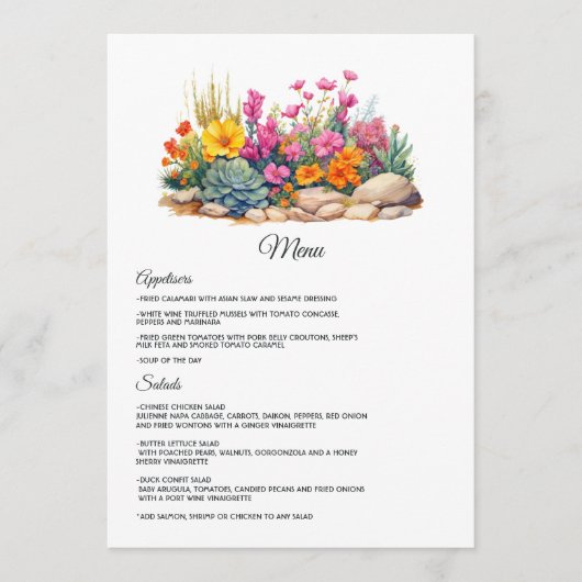 Desert Hues Floral Wedding Menükarte (Vorderseite)