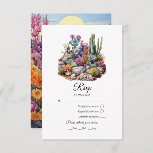 Desert Hues Floral Wedding RSVP Karte (Vorne/Hinten)